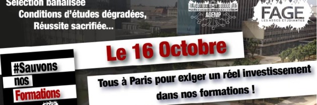 Budget de l’enseignement supérieur et de la recherche : l’AGEMP et la FAGE appellent les étudiants à manifester à Paris, vendredi 16 Octobre !